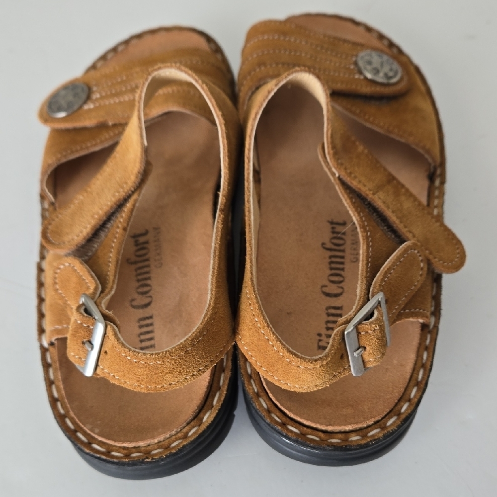 Finn Comfort Brown Leather Sandals with Silver Buttons Size 37 EU - Picture 5 of 9